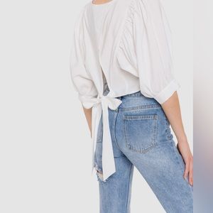 Endless Rose Women's White
Solid 3/4 Sleeves Back Tie Crop Top